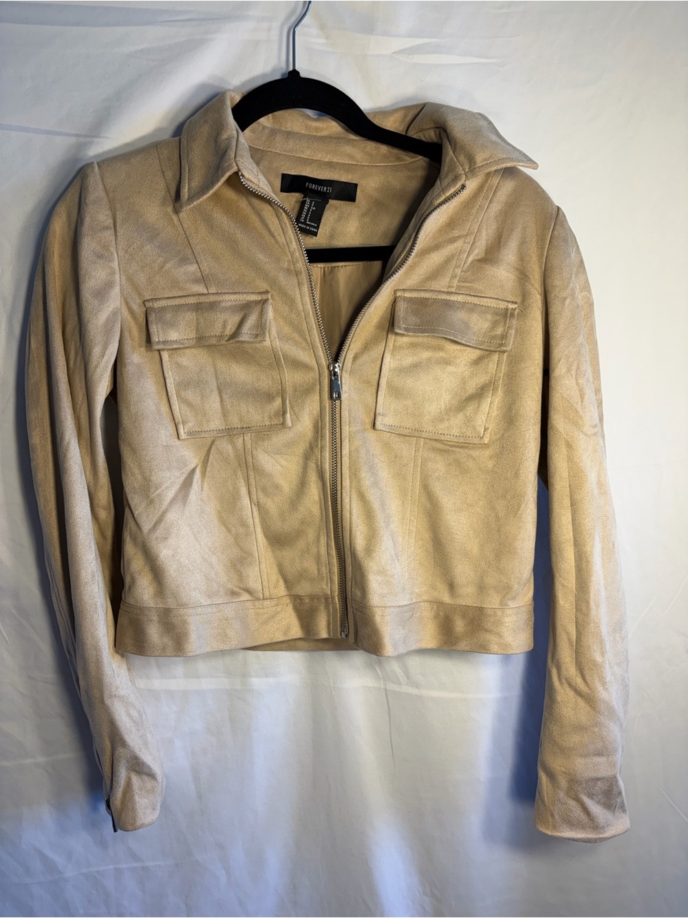 Forever 21 Beige Suede-Look Zip Jacket